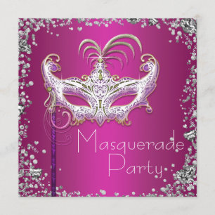 Elegantes Silver Confetti Hot Pink Masquerade Part Einladung