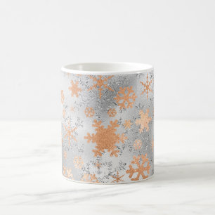 Elegantes Silver Copper Weihnachts-Schneeflockenmu Kaffeetasse