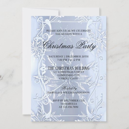Elegantes Silver Crystal Snowflake Weihnachts-Part Einladung (Vorderseite)