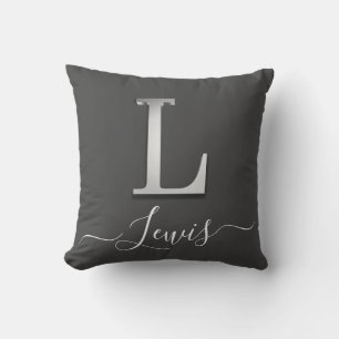 Elegantes Silver Custom Monogram L Name Throw Pill Kissen