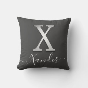 Elegantes Silver Custom Monogram X Name Throw Pill Kissen