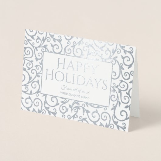 Elegantes Silver Damask Holiday Corporate Business Folienkarte (Vorderseite)