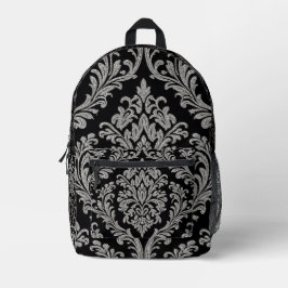 Elegantes Silver Damask Muster Backpack Bedruckter Rucksack