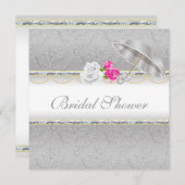 Elegantes Silver Damask und rosa Rose Brautparty Einladung (Vorne/Hinten)