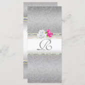 Elegantes Silver Damask und rosa Rose Monogramm Programm (Vorne/Hinten)