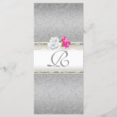 Elegantes Silver Damask und rosa Rose Monogramm Programm (Vorderseite)