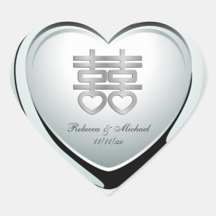 Elegantes Silver Double Happiness Herz Herz-Aufkleber