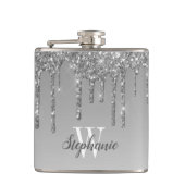 Elegantes Silver Dripping Imitats Glitzer Monogram Flachmann (Vorderseite)