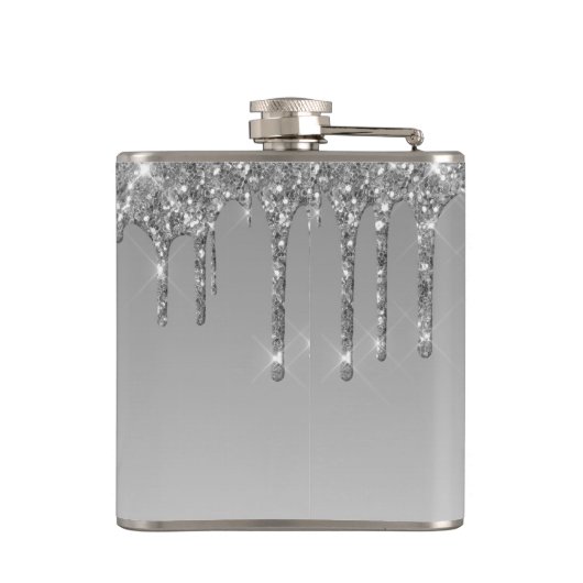 Elegantes Silver Dripping Imitats Glitzer Monogram Flachmann (Rückseite)