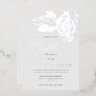Elegantes Silver Floral Brautparty Real Folieneinladung