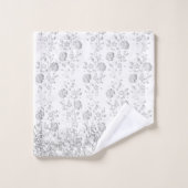 Elegantes Silver Floral Glittery Glam Badetuch Set (Waschlappen)