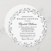 Elegantes Silver Floral Wreath Brautparty Einladun Einladung (Vorne/Hinten)