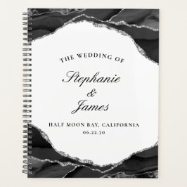 Elegantes Silver Foil Black Agate Foto Hochzeit Planer