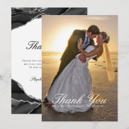Elegantes Silver Foil Black Agate Wedding Foto Dankeskarte