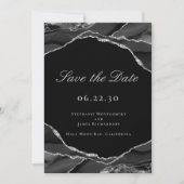 Elegantes Silver Foil Black Agate Wedding Foto Save The Date (Vorderseite)