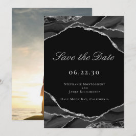 Elegantes Silver Foil Black Agate Wedding Foto Save The Date