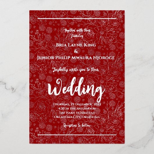 Elegantes Silver Foil Floral Foto Folieneinladung (Vorderseite)