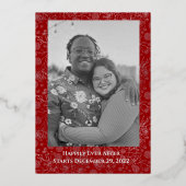 Elegantes Silver Foil Floral Foto Folieneinladung (Rückseite)