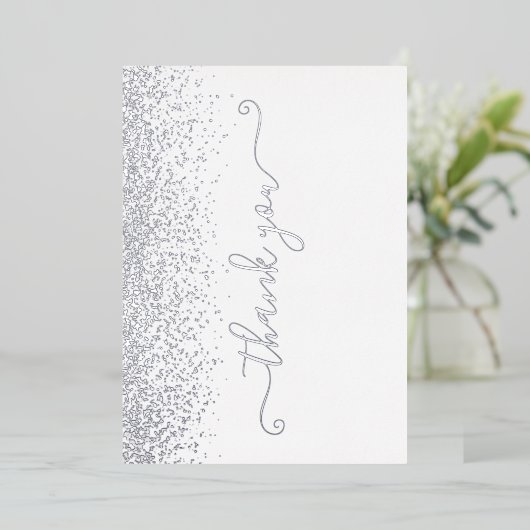 Elegantes Silver Foil Script Dankeschön Card Folieneinladung (Stehend vorne)