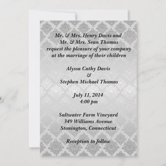 Elegantes Silver Foto Hochzeit Einladung mit Pearl (Rückseite)