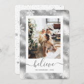 Elegantes Silver Foto Snowflake Feiertagskarte (Vorne/Hinten)