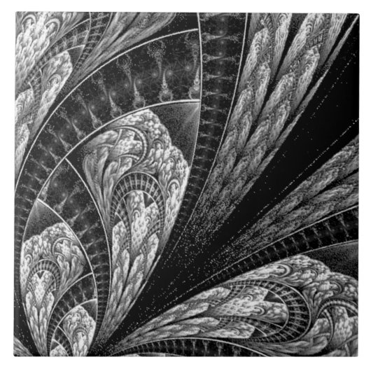 Elegantes Silver Fraktal Design Fliese (Vorderseite)