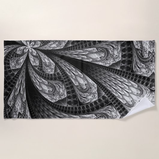 Elegantes Silver Fraktal Design Strandtuch (Vorderseite)