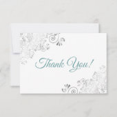 Elegantes Silver Frills Aquamarines Script auf Whi Dankeskarte (Vorderseite)