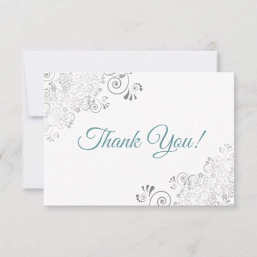 Elegantes Silver Frills Aquamarines Script auf Whi Dankeskarte (Vorderseite)