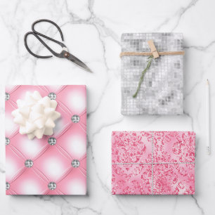 Elegantes Silver Glam Bling Silver Glitzer Geschen Geschenkpapier Set