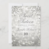 Elegantes Silver Glam Lights Foto Sweet 16 Einladung (Vorderseite)