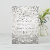 Elegantes Silver Glam Lights Foto Sweet 16 Einladung (Stehend Vorderseite)