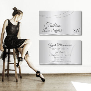 Elegantes Silver Glamour mit Initials Stilvoll Visitenkarte
