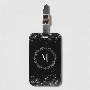 Elegantes Silver Glitzer Black Monogram Gepäckanhänger
