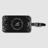 Elegantes Silver Glitzer Black Monogram Gepäckanhänger (Vorderseite (Horizontal))