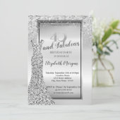 Elegantes Silver Glitzer Dress 40. Geburtstag Part Einladung (Stehend Vorderseite)