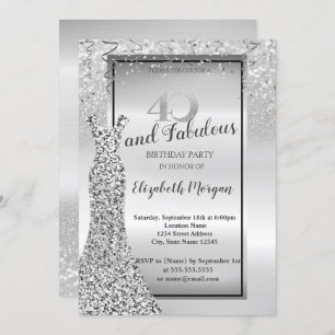 Elegantes Silver Glitzer Dress 40. Geburtstag Part Einladung