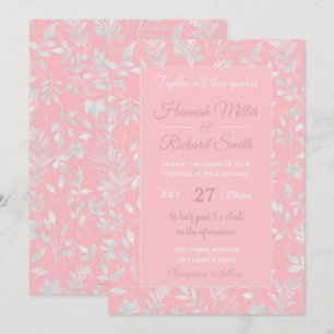 Elegantes Silver Glitzer Foliage Rosa Design Einladung