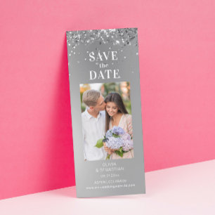Elegantes Silver Glitzer Foto Hochzeit speichern S Save The Date