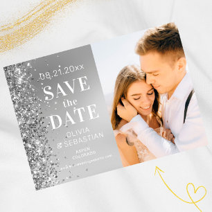 Elegantes Silver Glitzer Foto Hochzeit speichern S Save The Date