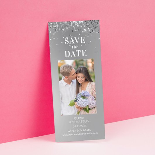 Elegantes Silver Glitzer Foto Hochzeit speichern S Save The Date