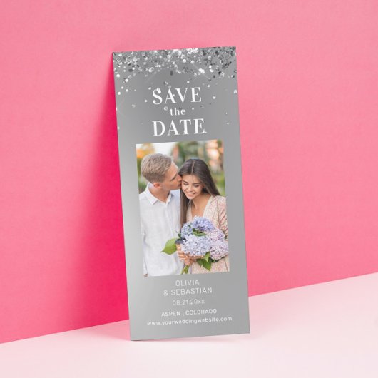 Elegantes Silver Glitzer Foto Hochzeit speichern S Save The Date