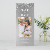 Elegantes Silver Glitzer Foto Hochzeit speichern S Save The Date (Stehend Vorderseite)