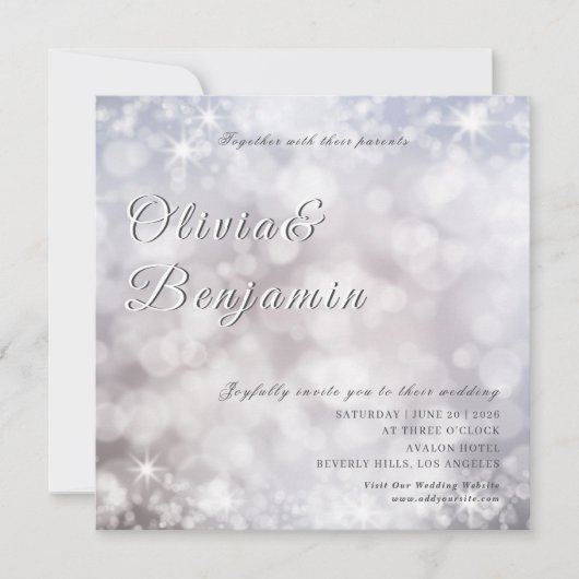 Elegantes Silver Glitzer Foto Shiny Wedding Einladung (Vorderseite)