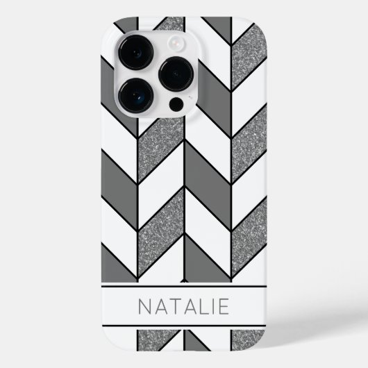 Elegantes Silver Glitzer Herringbone Zickzack Must Case-Mate iPhone Hülle (Rückseite)