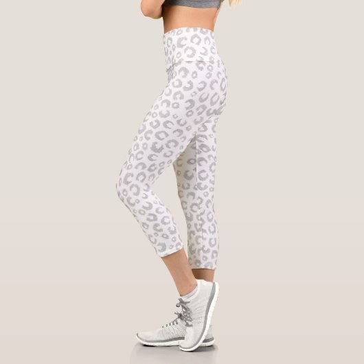 Elegantes Silver Glitzer Leopard Muster Capri Leggings (Links)