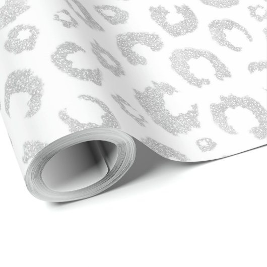 Elegantes Silver Glitzer Leopard Muster Geschenkpapier (Rolleneckpunkt)