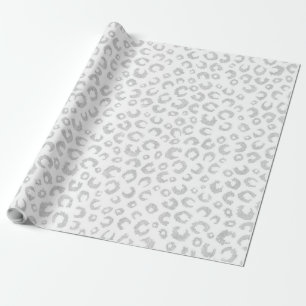 Elegantes Silver Glitzer Leopard Muster Geschenkpapier