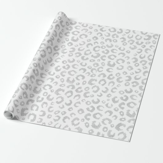 Elegantes Silver Glitzer Leopard Muster Geschenkpapier (Ungerollt)