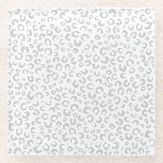 Elegantes Silver Glitzer Leopard Muster Glasuntersetzer (Vorderseite)